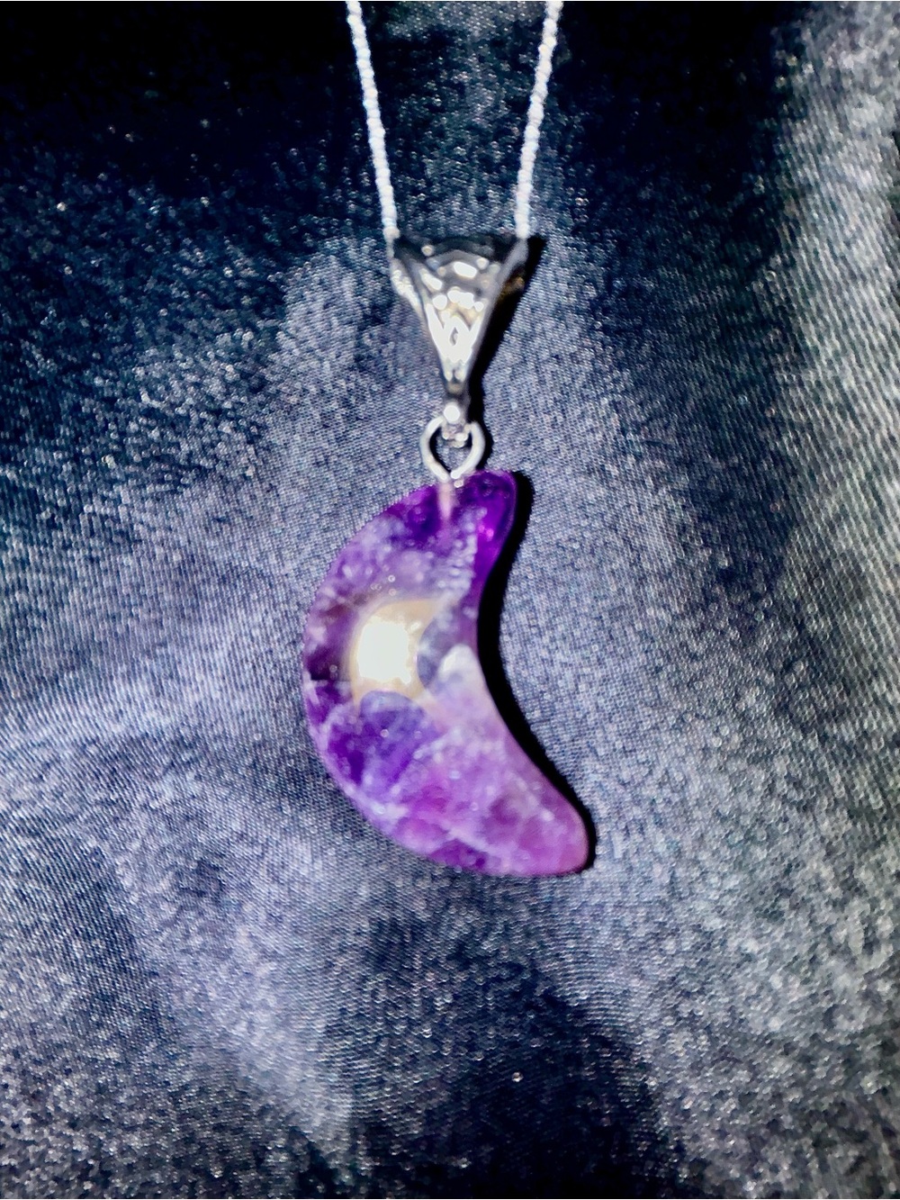 Amethyst Moon Crescent Pendant Necklace - Purple